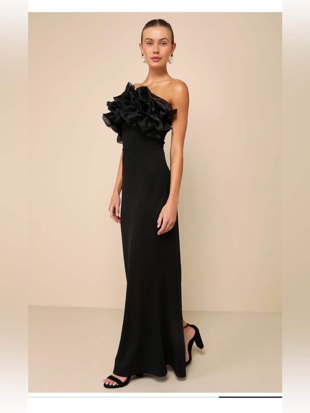 Lulu's Black Ruffle Strapless Maxi Dress - Picture 3 of 6